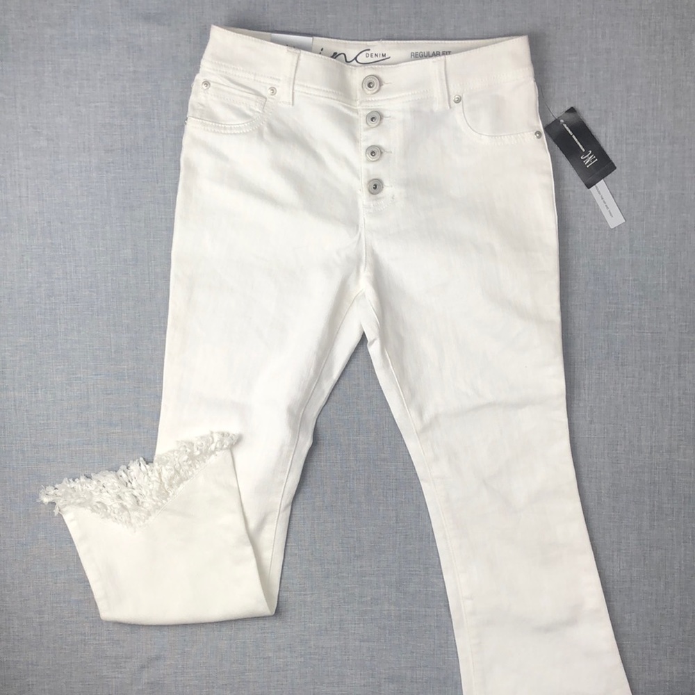 INC White Fringe Trim Cropped Jeans Size 0 & 2 - Picture 2 of 6